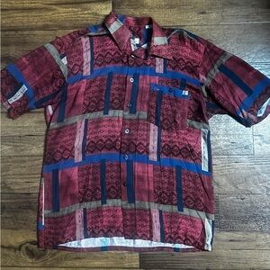 Christian Dior ~ Men’s Medium ~ Red & Blue Geometric Design ~ Button Up Shirt